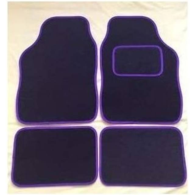 HMS UNIVERSAL CAR FLOOR MATS BLACK WITH PURPLE TRIM - 4 PIECE SET