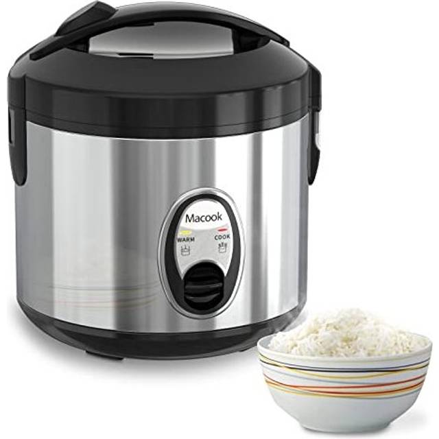 Macook Rice Cooker & Steamer (5 Cups, 1 Litre) for 1-10 People - Stainless Steel, Non-Stick Pot, BPA-Free, Automatic Cooking and Auto Warm Function