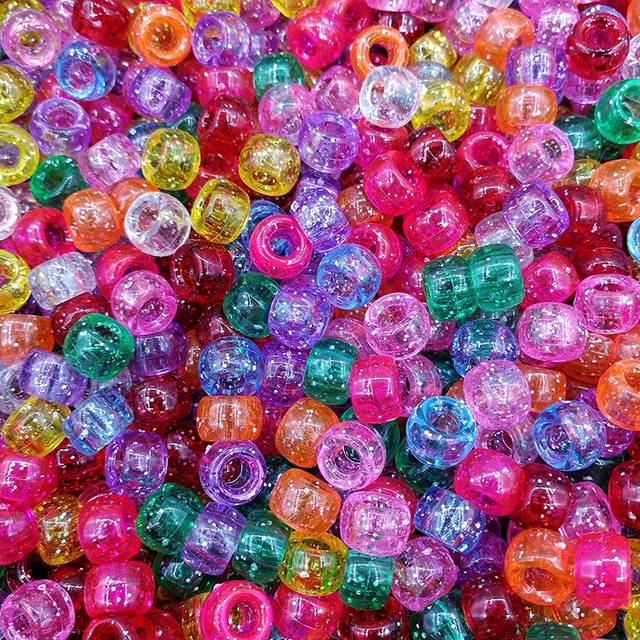SHEIN 100PCS pony beads are used for hair Macaron plastic process perforating beads, bulk rainbow hair beads, DIY bracelet necklace jewelry making supplies(