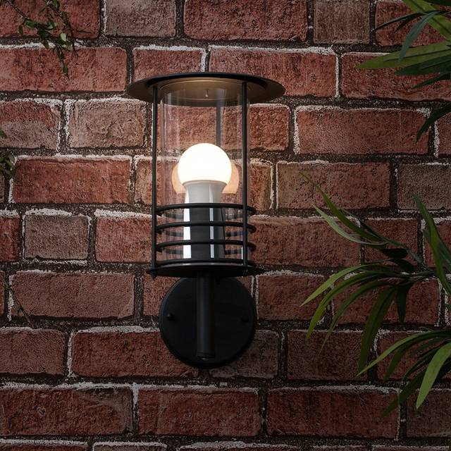 Minisun - Dorset IP44 Rated Black Stainless Steel Metal & Glass Fisherman's Lantern Outdoor Wall Light with led Bulb