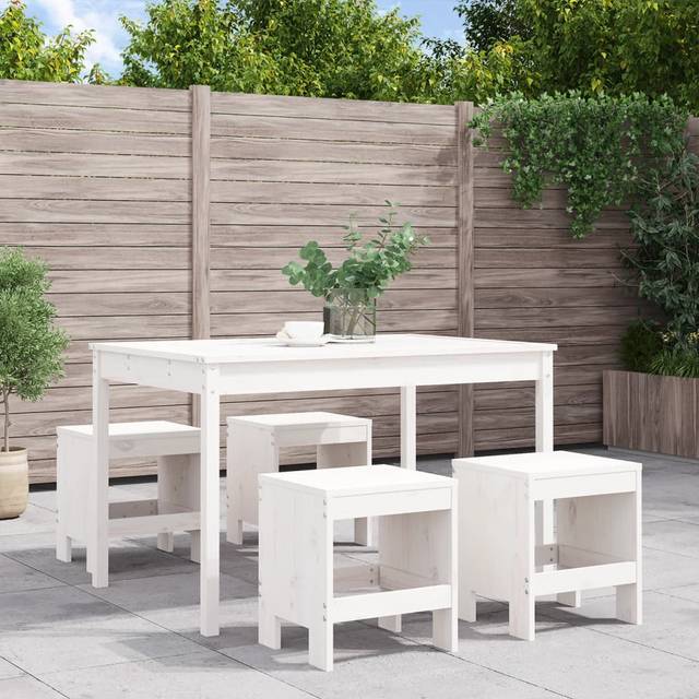 vidaXL 5 Piece Garden Dining Set White Solid Wood Pine