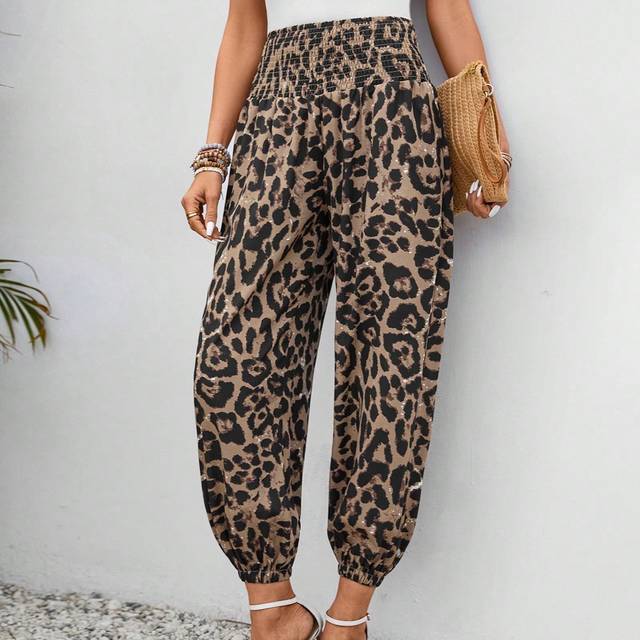 SHEIN Pants Summer Outfits For Women Bottoms Casual Beach Vacation Cheetah Print Leopard Baggy Pants