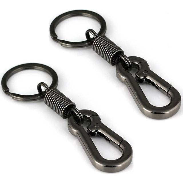 2X Sturdy Carabiner Key Chain Key Ring Polished Key Chain Spring Key Chain Business Waist Key Chain, Black