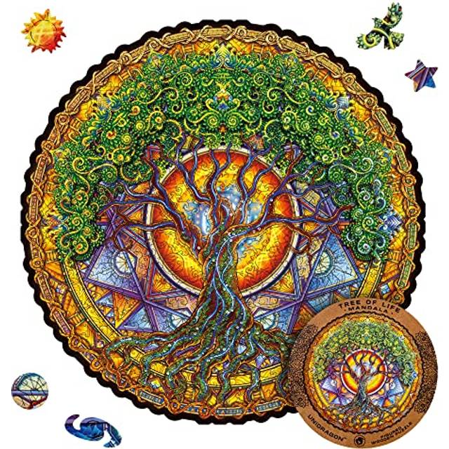 "Original Wooden Jigsaw Puzzles - Mandala Tree Of Life, 350 pcs, King Size 13""x13"", Beautiful Gift Package, Unique Shape Best Gift for Adults and Kids"