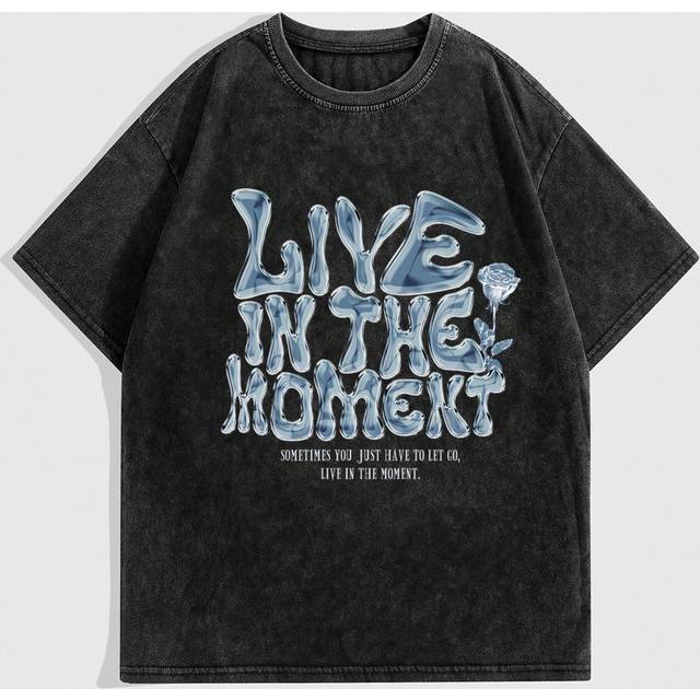 ROMWE Women&#39;s Slogan Printed Fried Snowflake T-Shirt LIVE IN THE MOMENT SOMETIMES YOU JUST HAVE TO LET GO, LIVE IN THE MOMENT, School, Unisex