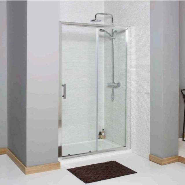 Framed Tempered Glass Shower Door - Silver (1850mm x 1100mm)