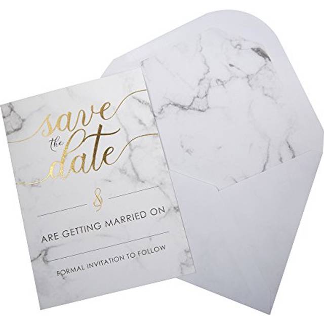 Neviti - Scripted Marble - Save The Date Cards with Envelopes, Pack of 10