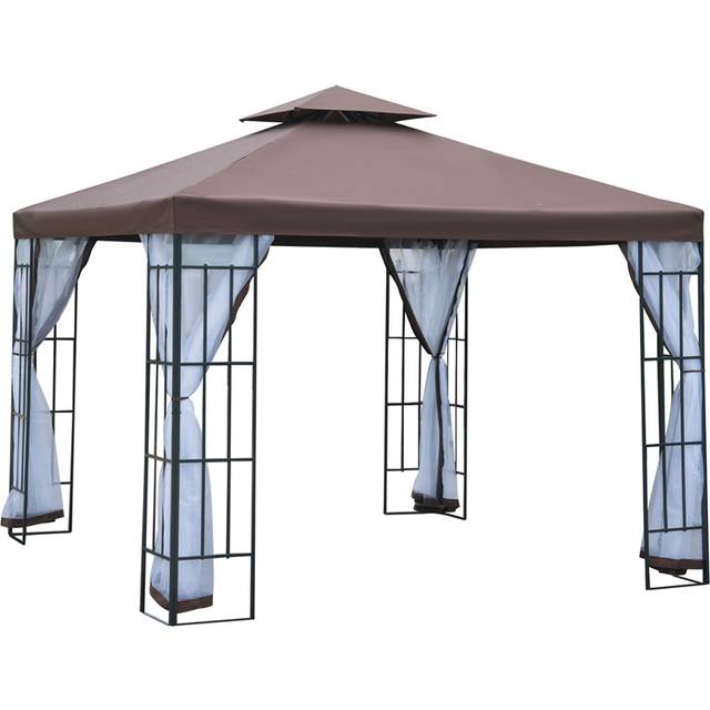 Gazebo Pavilion Roof Netting Coffee - Outsunny - Brown - 270 x 300 x 300cm