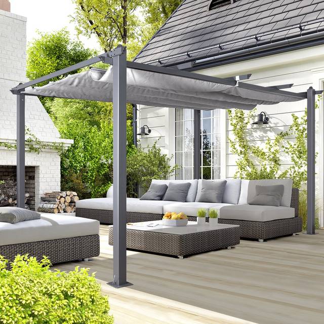 (4m Rect., Grey) Acorn Aluminium 3m 4m Pergola Gazebos Various Colours