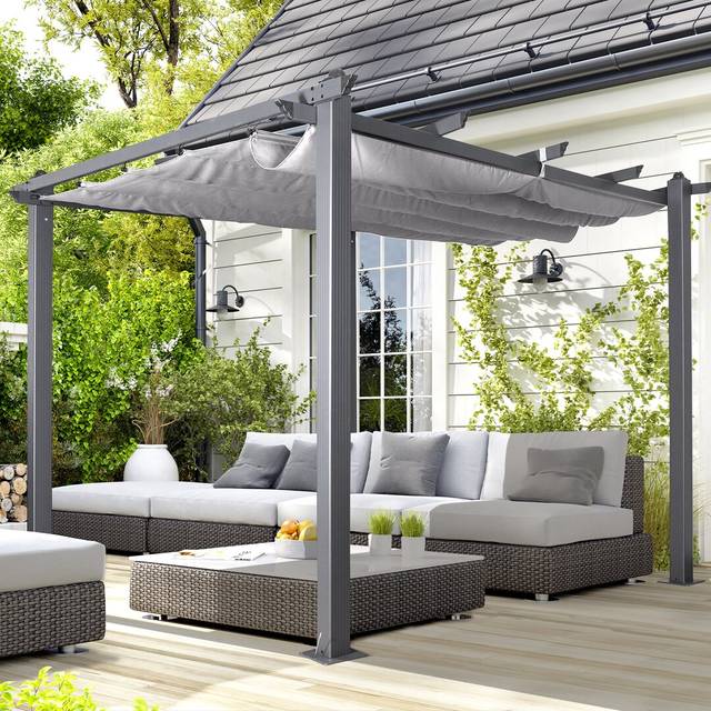 (3m Square, Grey) Acorn Aluminium 3m 4m Pergola Gazebos Various Colours