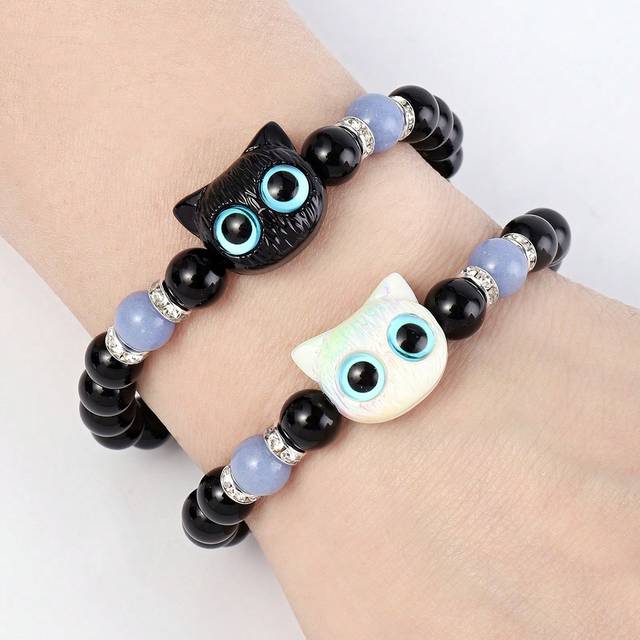 SHEIN 2pcs Cute Big Eyes Cat Luminous Bracelet, Suitable Gift For Couples, Friends