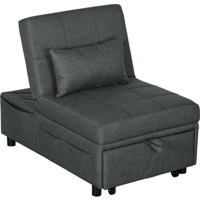 HOMCOM Folding Sofa Bed Adjustable Single Sleeper w/ Pillow Side Pocket, Grey