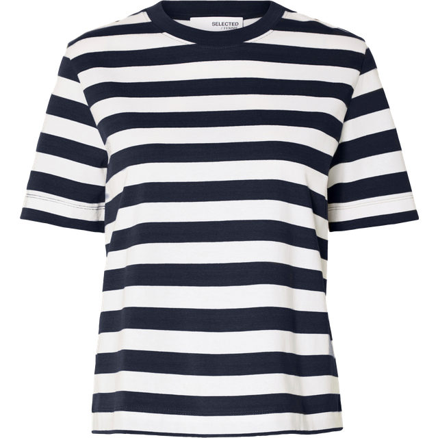 Selected Femme - SLFEssential SS Striped Boxy Tee NOOS - T-shirt - Dark Sapphire/White - L
