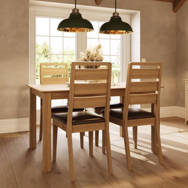 FWStyle Pair Dining Chairs Natural Oak Finish Ladder Back Design Cushioned