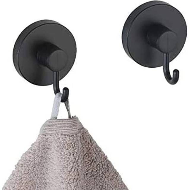 Vacuum-Loc Hooks Black, Set of 2 Towel Rails, Hooks for Towels and Accessories, Fixing Without Drilling with Vacuum,
