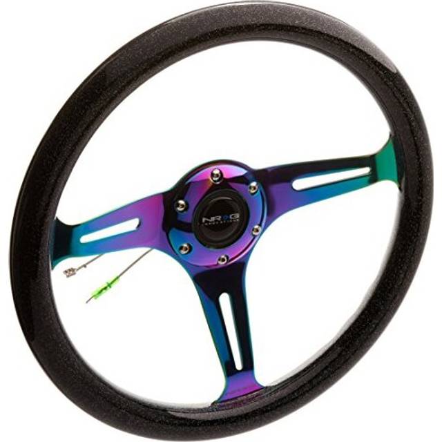 NRG Innovations ST-015MC-BSB Galaxy Classic Wood Grain Wheel 350mm 3 Neochrome spokes - Black Sparkled Color