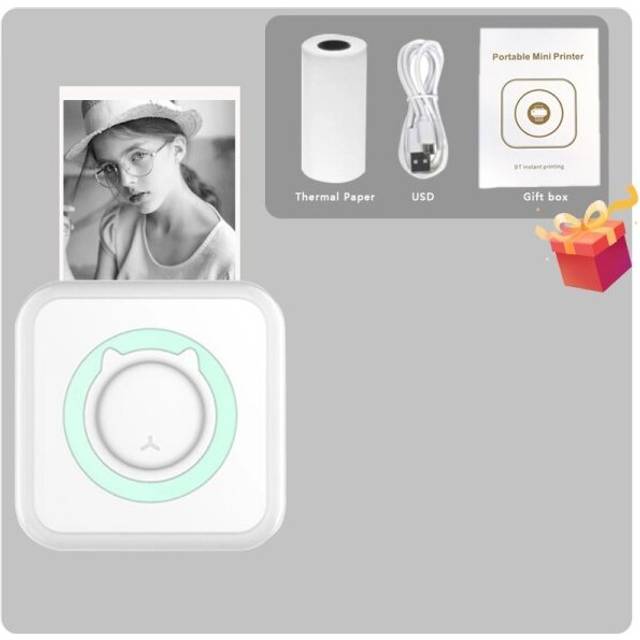 (Green) Portable Mini Thermal Printer Wirelessly BT 203dpi Photo Label Memo Wrong Question Printing With USB Cable