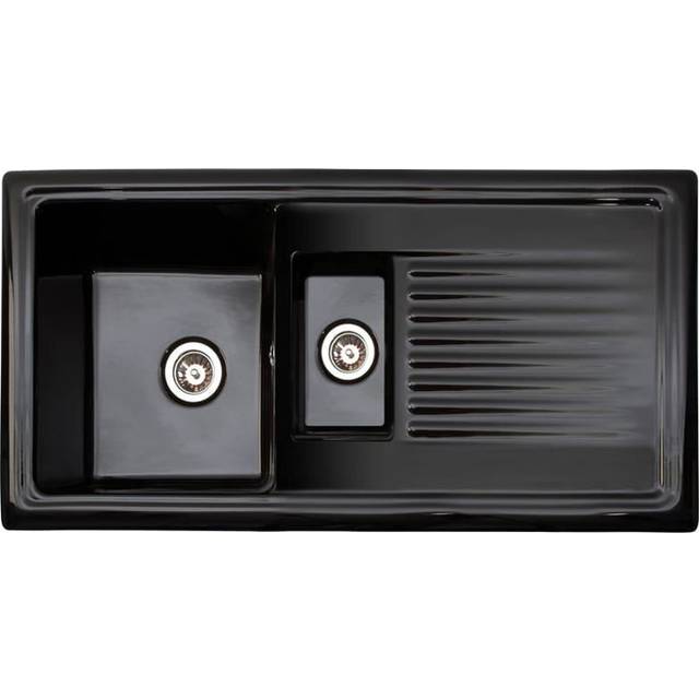 Reginox RL401CB 1.5 Bowl Black Gloss Ceramic Kitchen Sink With Waste  & Fittings