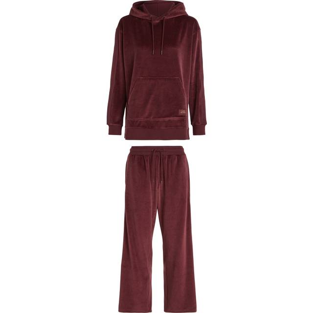 Women's Tommy Hilfiger LONG HOODIE VELOUR Womens Hoodie Deep Burgundy - Red - Size: 12