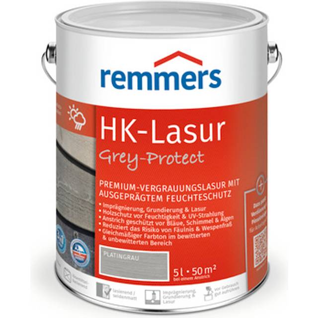 Remmers HK-lasyr 3-i-1 grå Protect platingrå, 5 liter, trälasyr utomhus, 3 n1: impregnering, primer och lasyr, träskydd mot fukt och UV-strålning