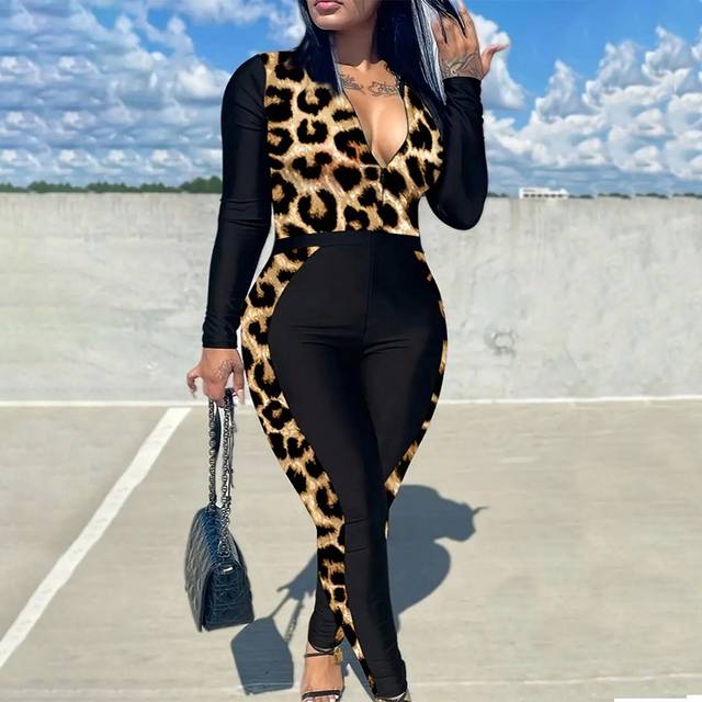 Plus Storlek Leopardtryck Lapptäcke Overaller - Multifärgad (0XL,1XL,2XL,3XL,4XL)