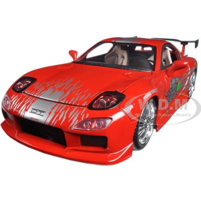 Doms Mazda RX-7 Red with Graphics &#34;Fast &amp; Furious&#34; Movie 1/24 Diecast Model Car by Jada