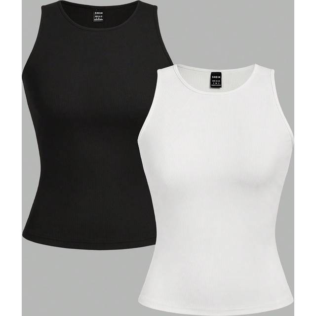 SHEIN 2pcs Casual Round Neck Slim Fit Women&#39;s Tank Tops Suitable For Summer