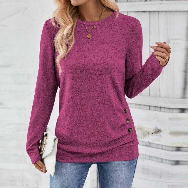 Perout Women&#39;s Two Tone Knitted Button Decoration T-shirt