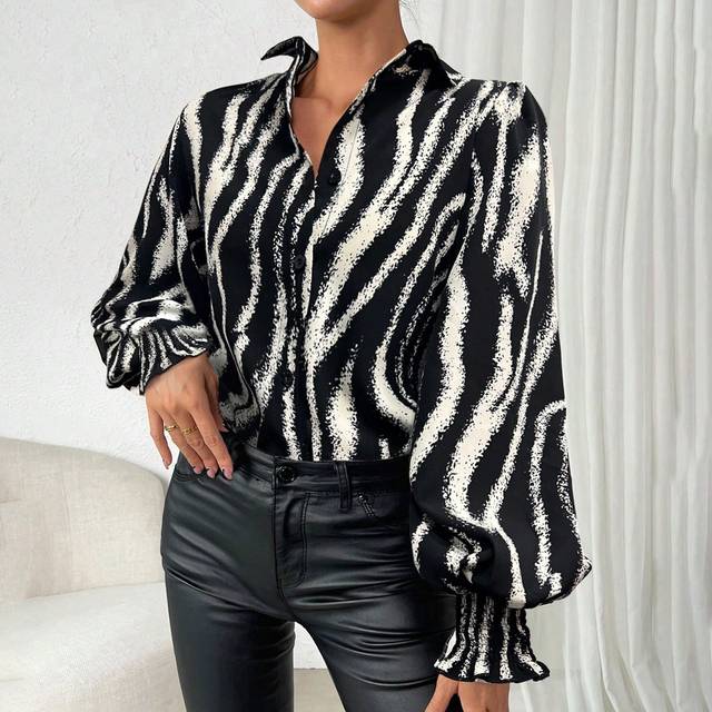 Rafferiza Geo Print Lantern Sleeve Shirt,Long Sleeve Tops