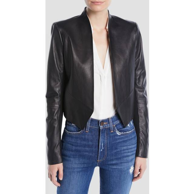 Harvey Draped Open-Front Leather Jacket - BLACK - Large