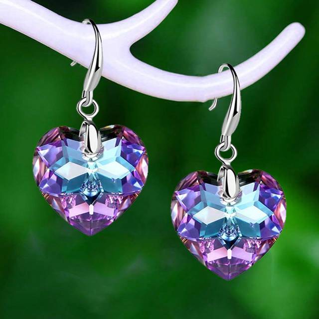 Ett par örhängen Ocean Star Love hänge örhängen dam Crystal Tourmaline örhängen Hjärtformade strass örhängen Present Alla hjärtans dag,Mamma,Mors dag, - Blåröd (En-Storlek)