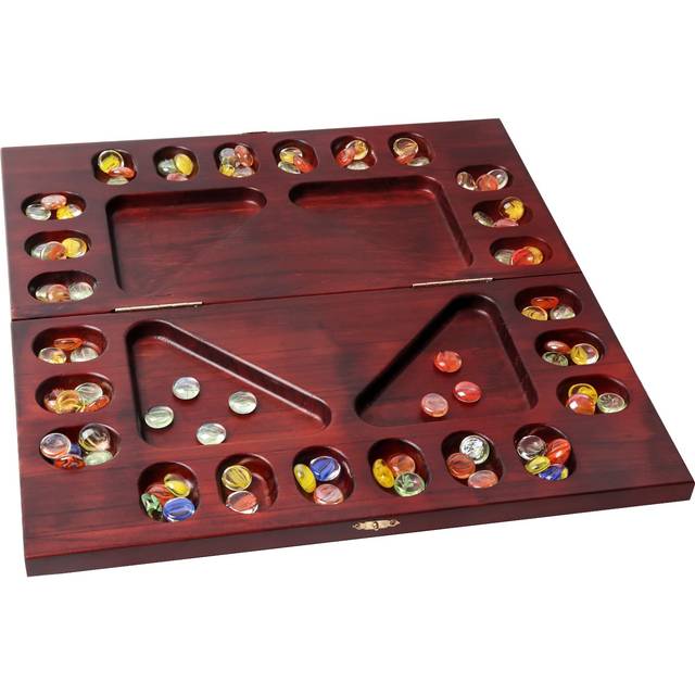 GSE Games & Sports Expert 4-Player Mancala Board Game with Multi-Color Glass Stones  Folding Wooden 4-Way Mancala Family Travel Strategy Games Set for