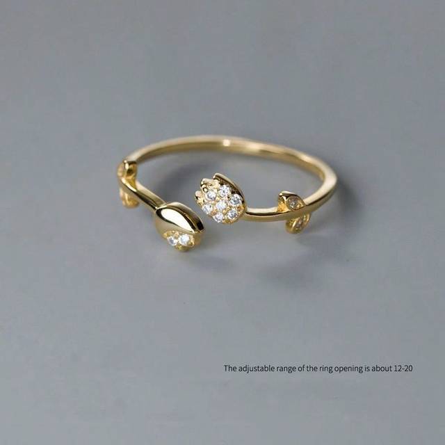 SHEIN 925 Sterling Silver Intoxicating Tulip Accented With Shining Diamonds, Fashionable And Versatile, Luxury Gift For Family, Friends And Couples, Adjusta
