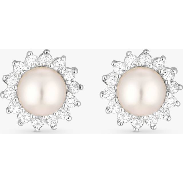 Simply Silver Freshwater Pearl and Cubic Zirconia Stud Earrings, Silver