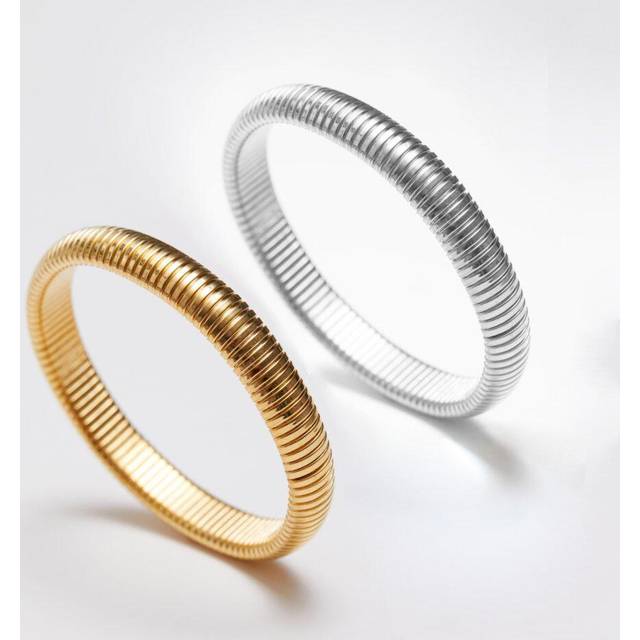Womens Two Tone Polished Spiral Stretch Bracelets - Pack of 2 - Multi - One Size