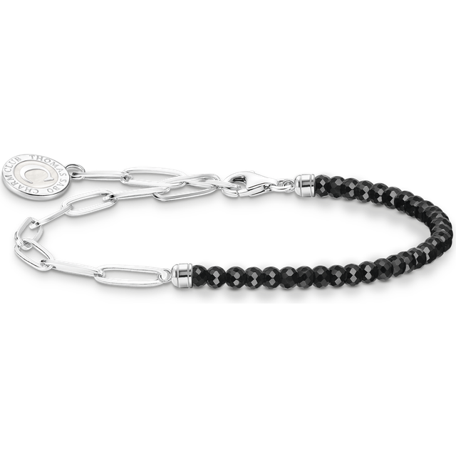 Thomas Sabo Charm bracelet with black onyx beads and disc silver black A2131-148-11-L15V - black/silver-coloured/white - 15 cm