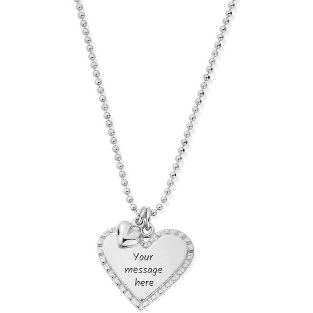 ChloBo Personalised Diamond Cut Adjustable Double Heart Necklace, Multi, Women - Print