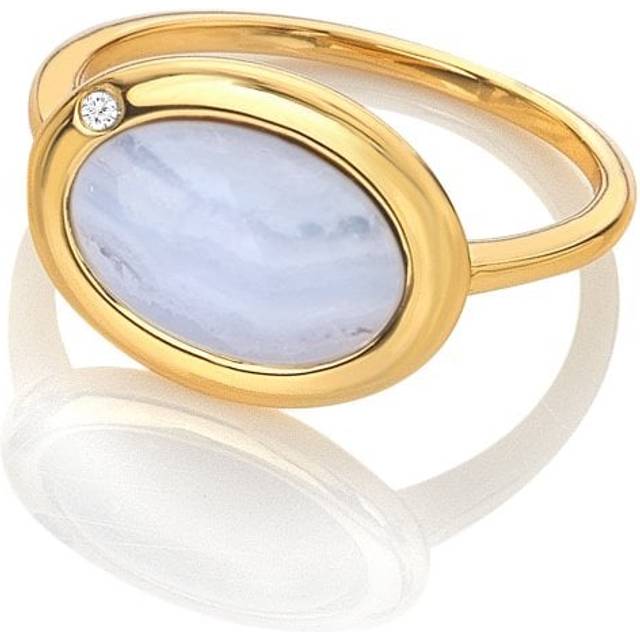 Horizontal Oval Blue Lace Agate Ring DR271 / Size XL