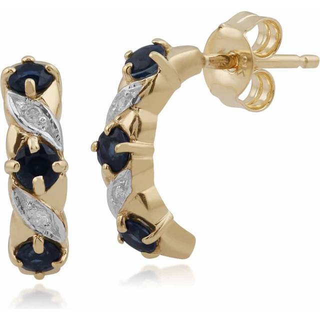 Art Nouveau Style Sapphire & Diamond Half Hoop Earrings in 9ct Gold