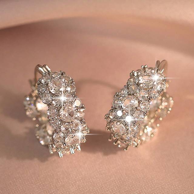 SHEIN 1 Pair Luxury Shinning Round Cubic Hoop Earrings For Women Valentine&#39;s Day Gift