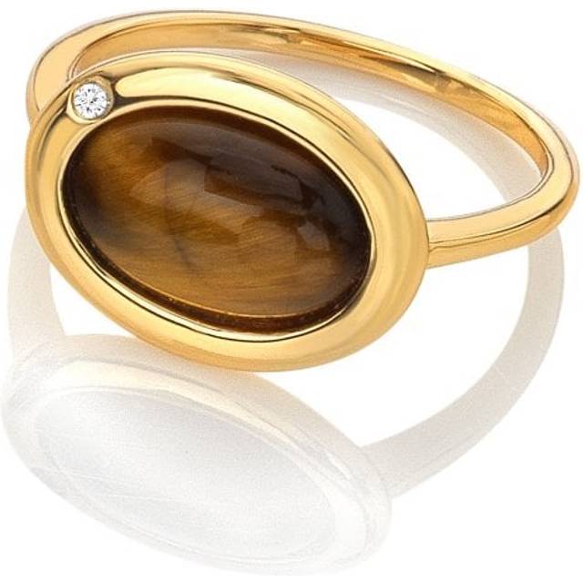 Hot Diamonds HDXGEM Horizontal Oval Ring - Tigers Eye, Gold, Size Xl, Women - XL
