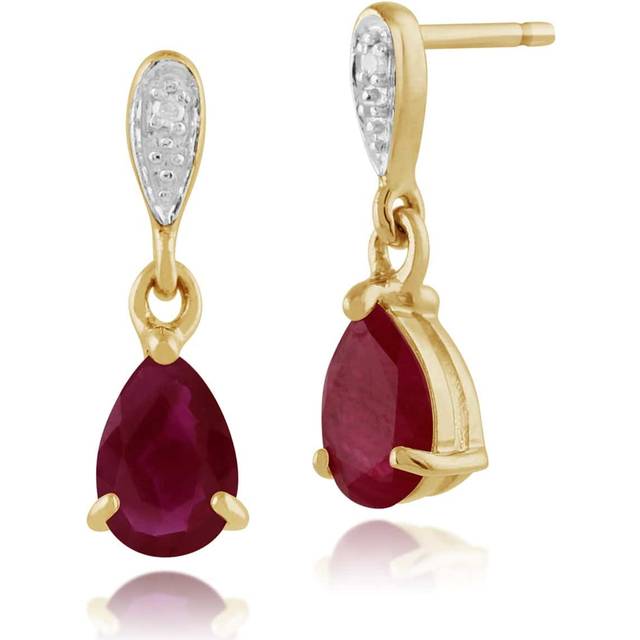 Classic Pear Ruby & Diamond Drop Earrings in 9ct Yellow Gold