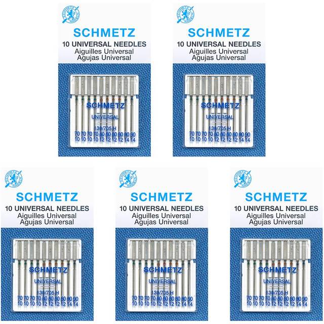 50 Schmetz Universal Sewing Machine Needles - Assorted sizes - Box of 5 cards