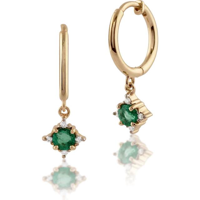 Classic Round Emerald & Diamond Hoop Earrings in 9ct Yellow Gold