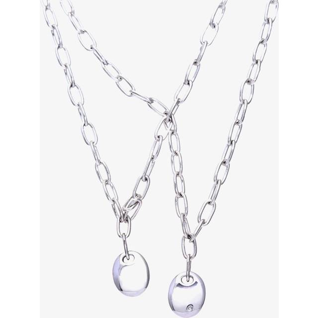 Silver & Diamond Oval Double Necklace PNE01768