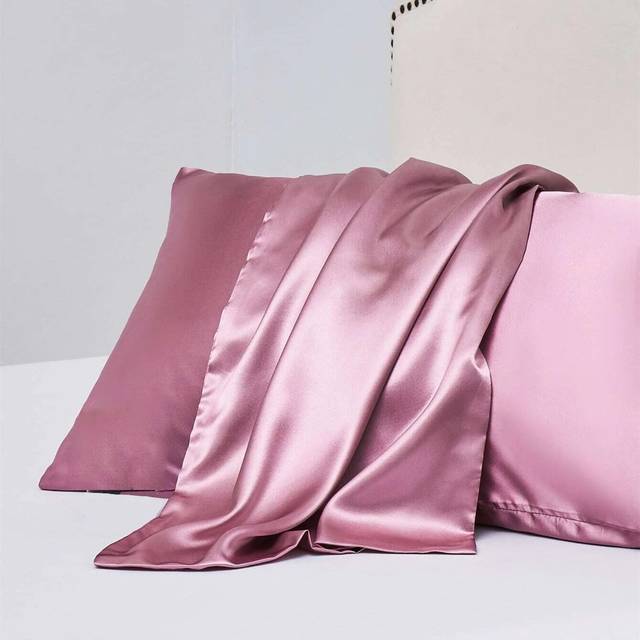 2st Vanligt silkesmjukt Andas Is Silk Örngott Med Satin Fram & Baksida - Dammrosa (50*75,51*66,51*91,51*102)