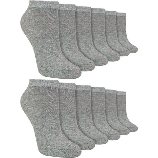 (12-3 UK, Grey) Sock Snob - 12 Pack Kids Soft Breathable Bamboo Trainer Liner Socks Ideal for PE