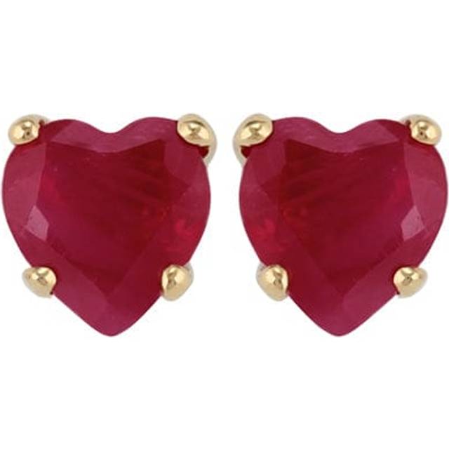 Classic Heart Ruby Stud Earrings in 9ct Yellow Gold 4mm