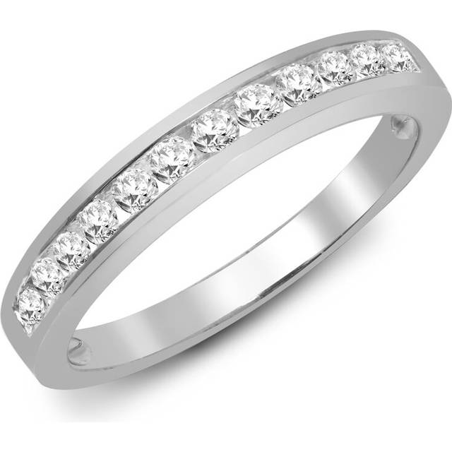 (L) Jewelco London Ladies Solid 9ct White Gold Channel Set Round H I1 0.35ct Diamond Dainty Band Eternity Ring 3.5mm