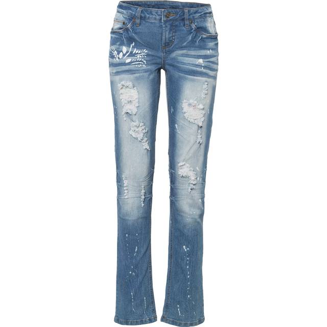 bonprix Distressed Effect Straight Leg Jeans - Blue